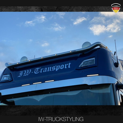 Edelstahlapplikation für Sonnenblende oben mit LED-Ausschnitt für Scania S/R